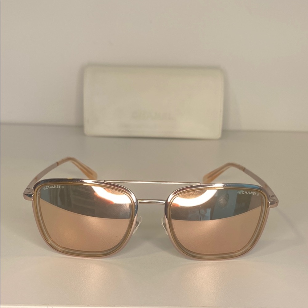 Chanel Classic Stylish Designer Rose Gold Mirror Sunglasses